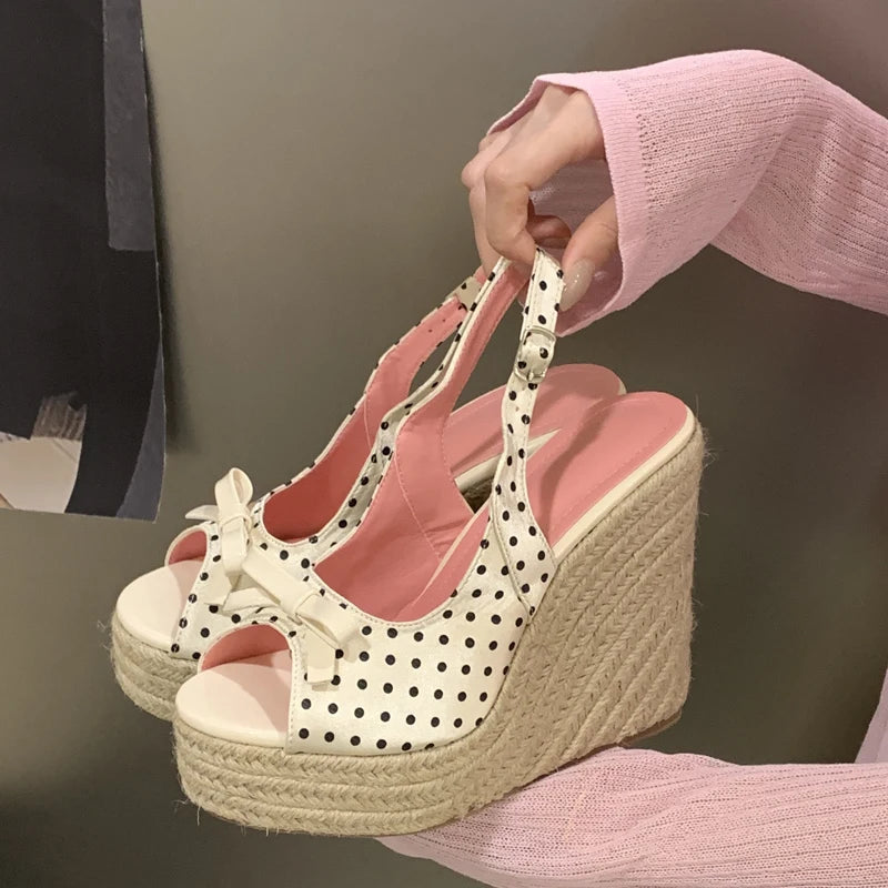 Woven High Heels Wedge Sandals