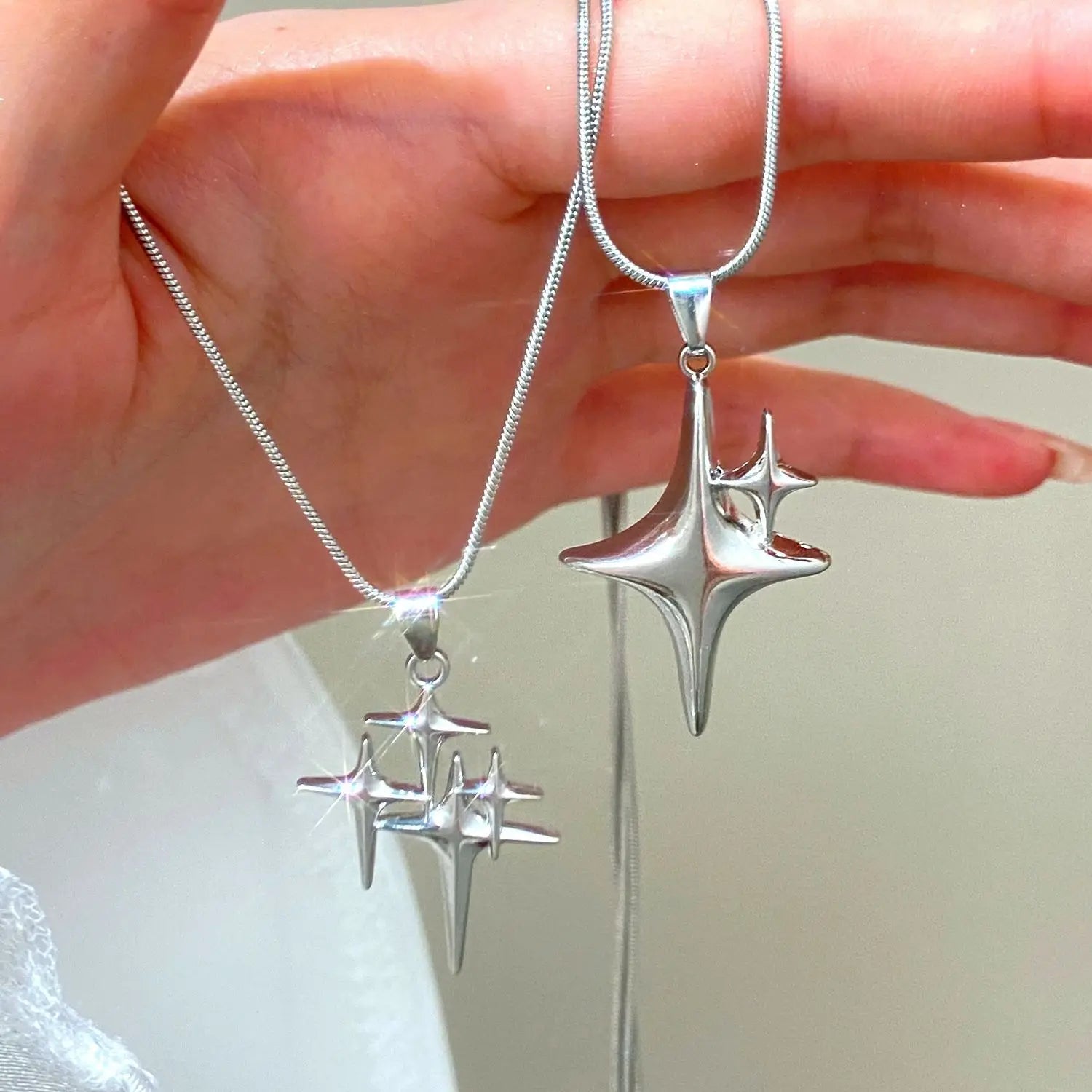 Y2K Silver Star Necklace