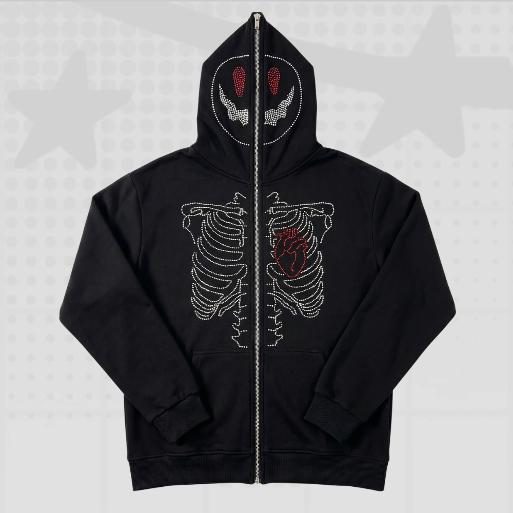 Rhinestone Skeleton Full Zip Hoodie