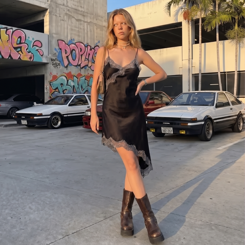 Y2K Satin Lace Dress