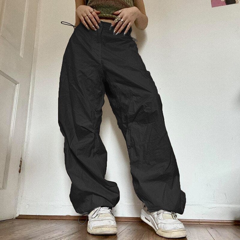 Black Y2K Parachute Pants