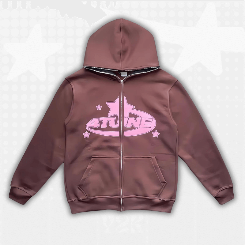 Brown Y2K Full Zip Hoodie