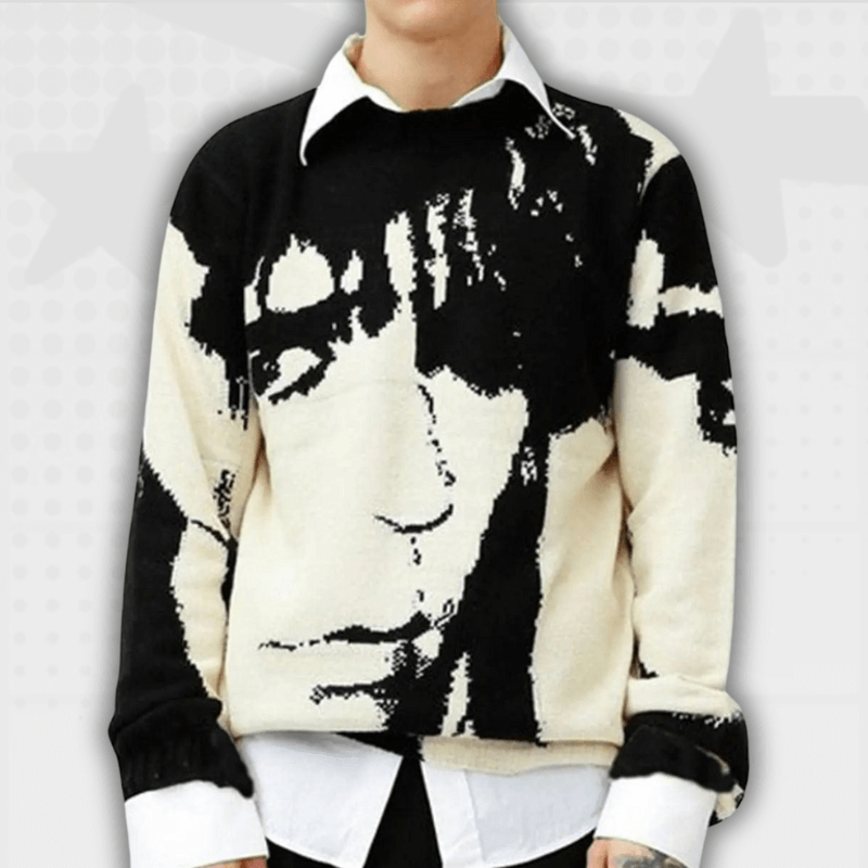 Face Print Y2K Sweater