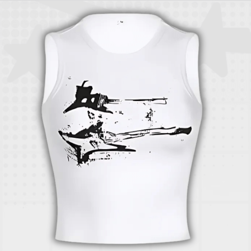 Guitar Print Y2K Cropped Tank Top