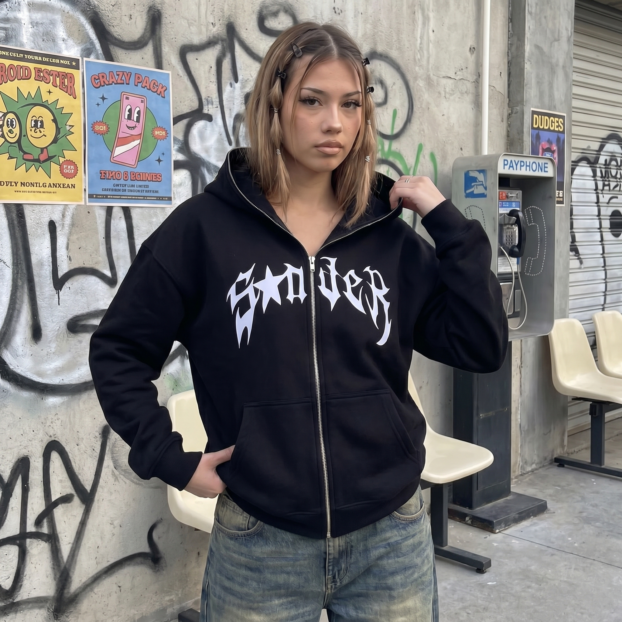 Y2K Full Zip Spider Hoodie