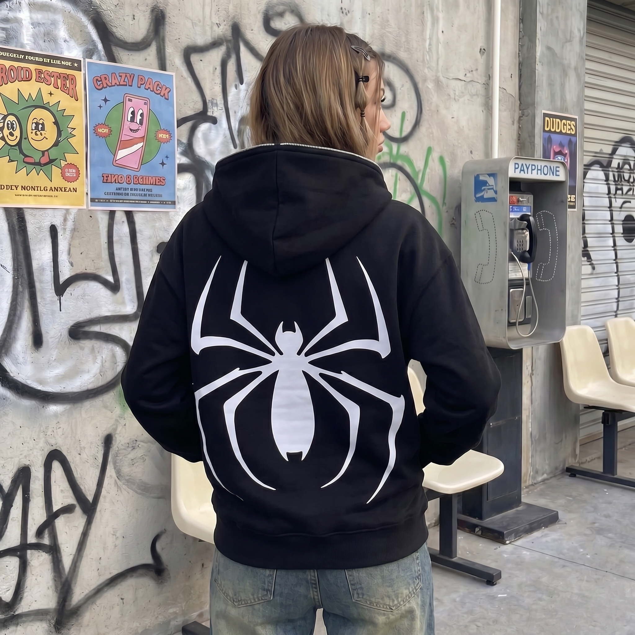 Y2K Full Zip Spider Hoodie