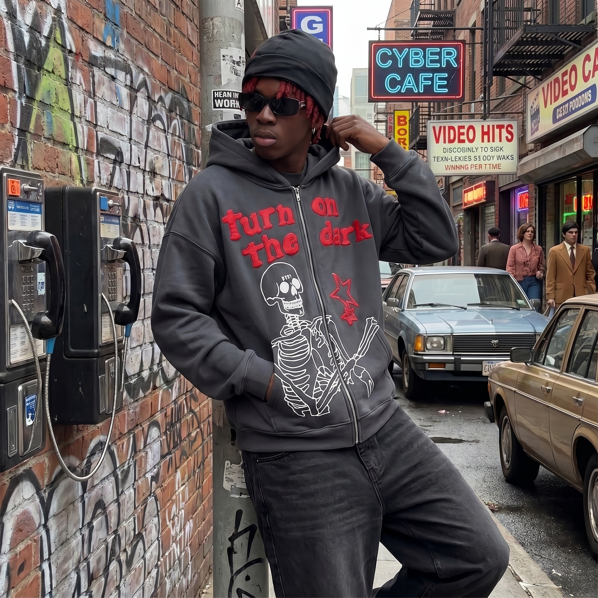 Skeleton Full Zip Hoodie Y2K