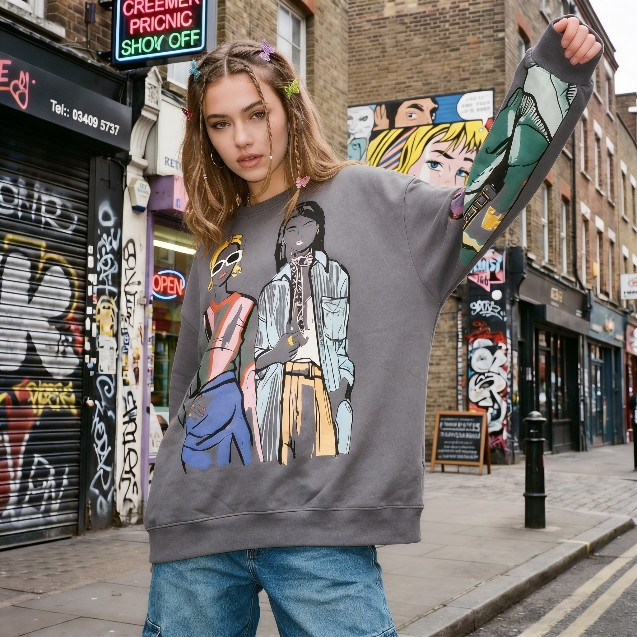 Cartoon Print Y2K Sweatshirt