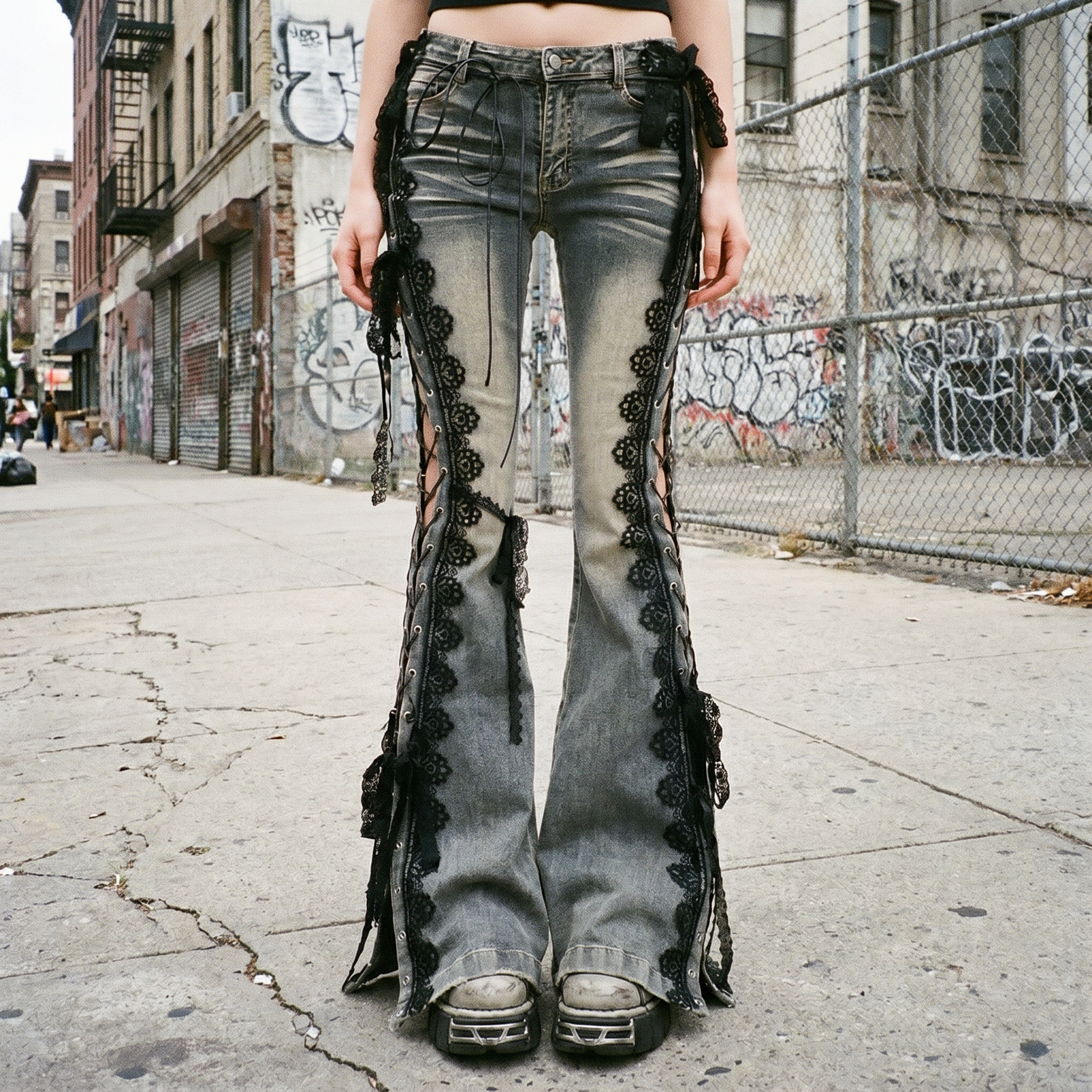 Y2K Lace-Up Flare Jeans