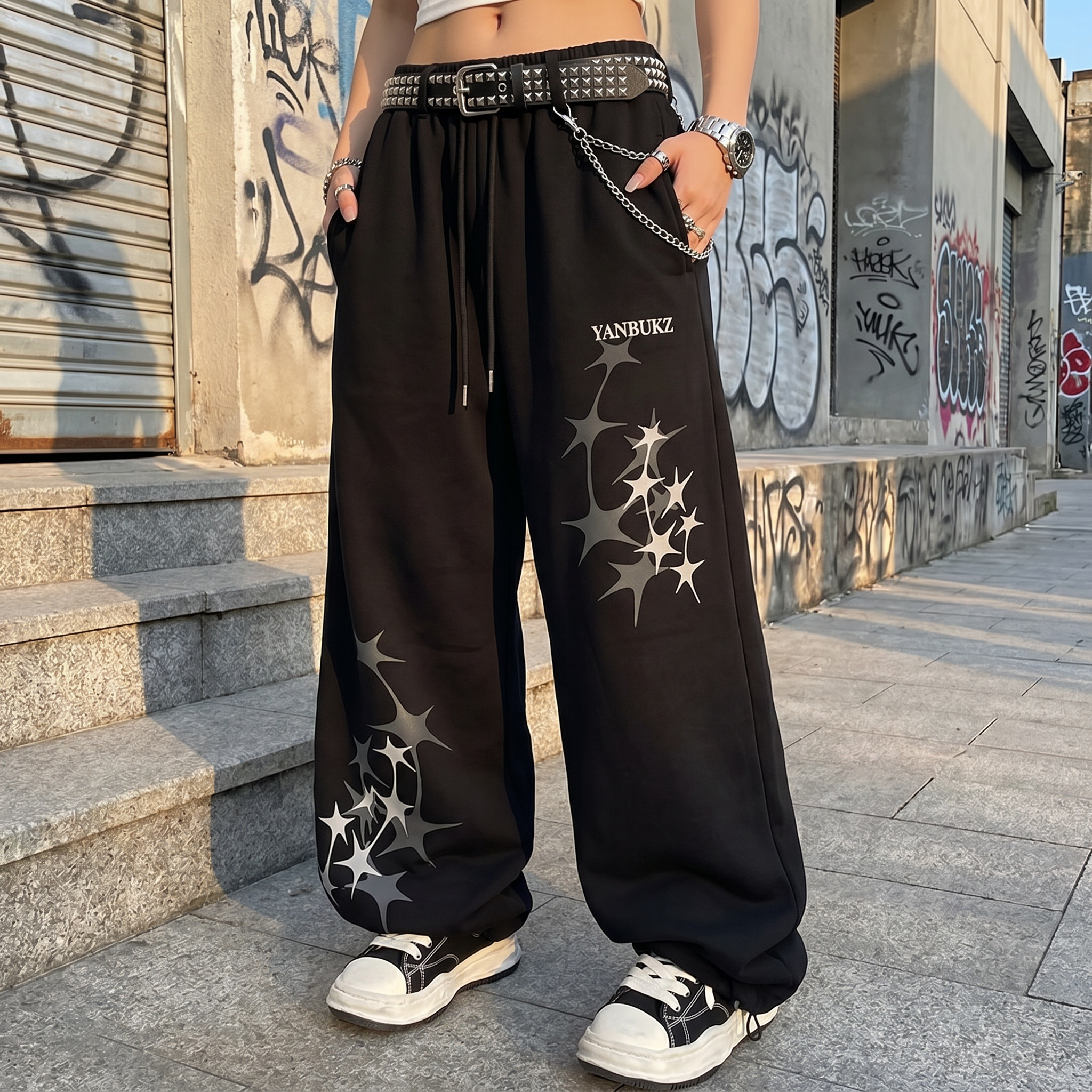 Stars Print Y2K Wide Leg Pants
