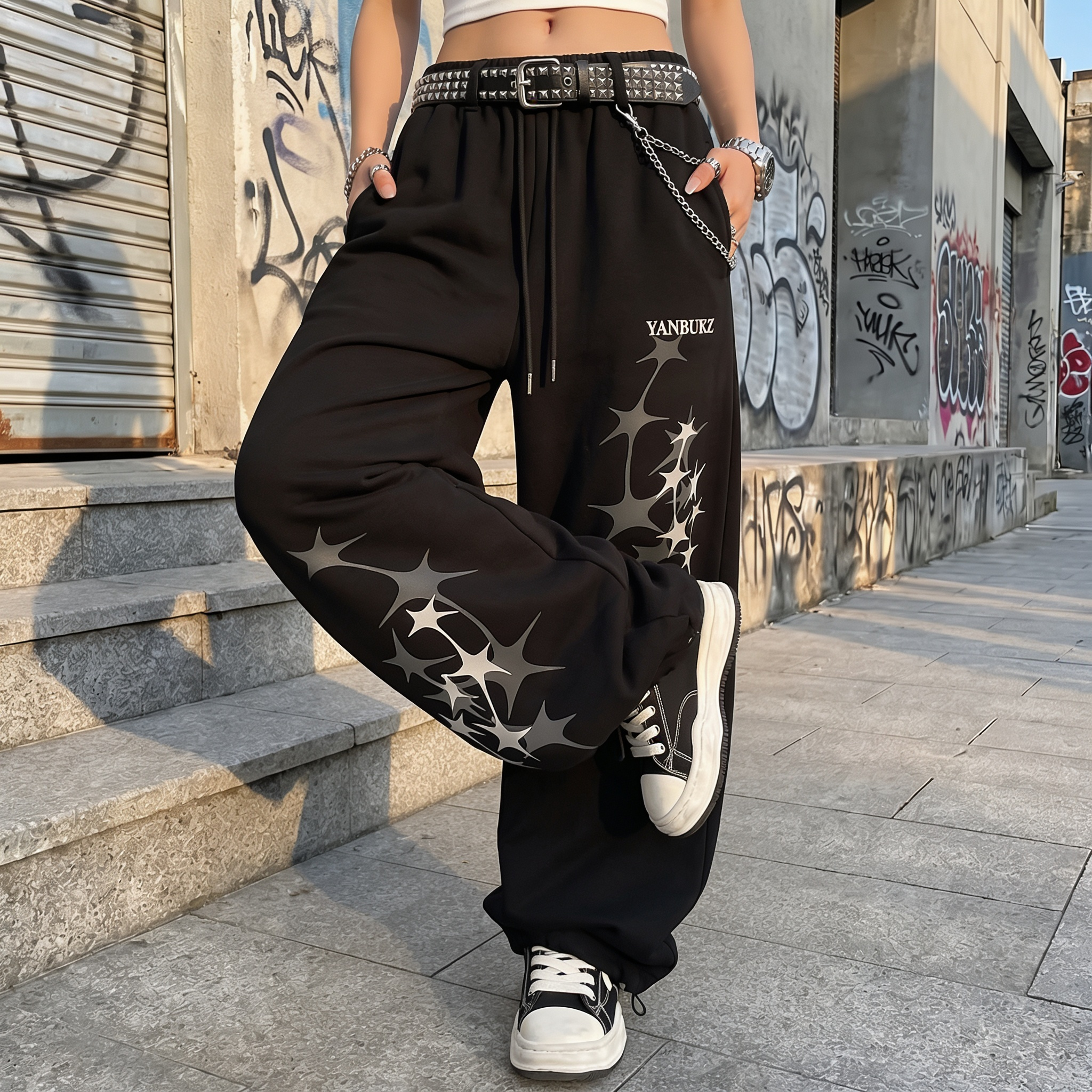 Stars Print Y2K Wide Leg Pants