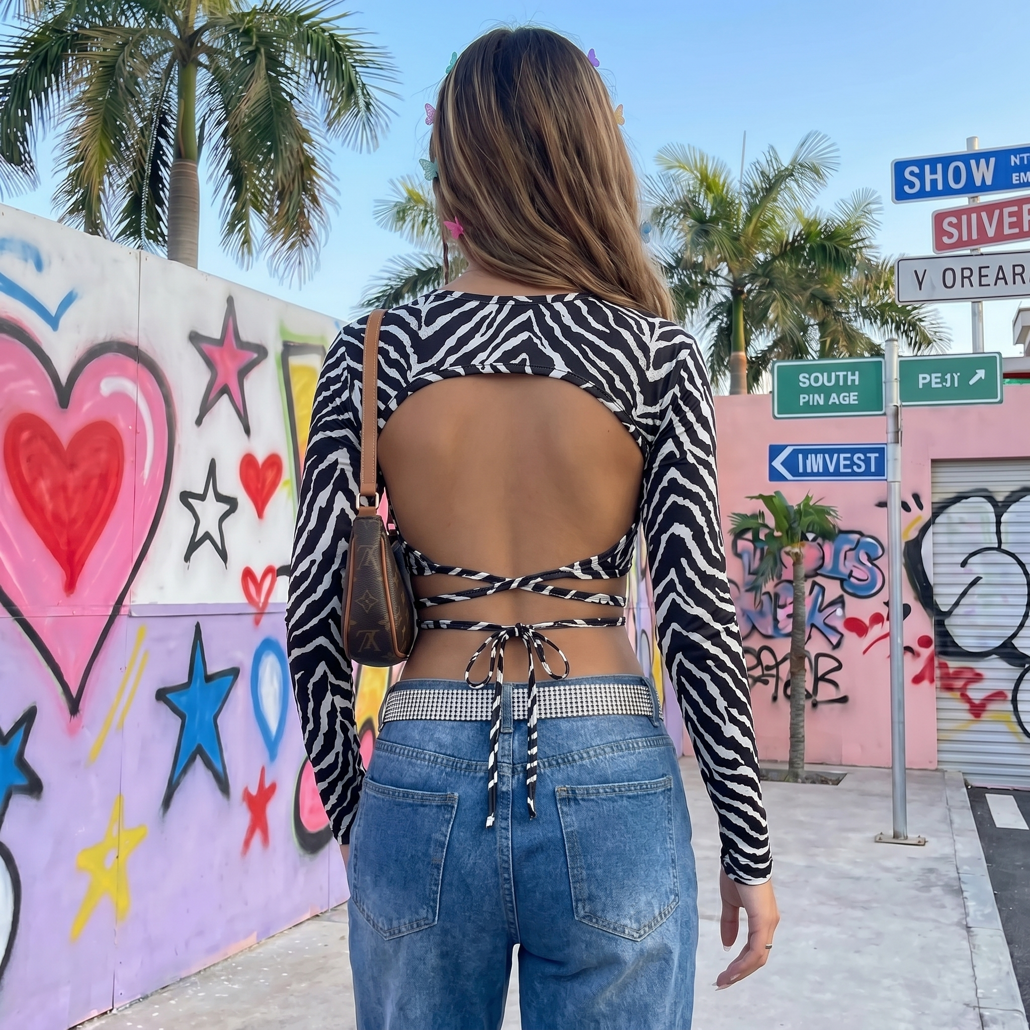 Sexy Backless Lace up Crop Top