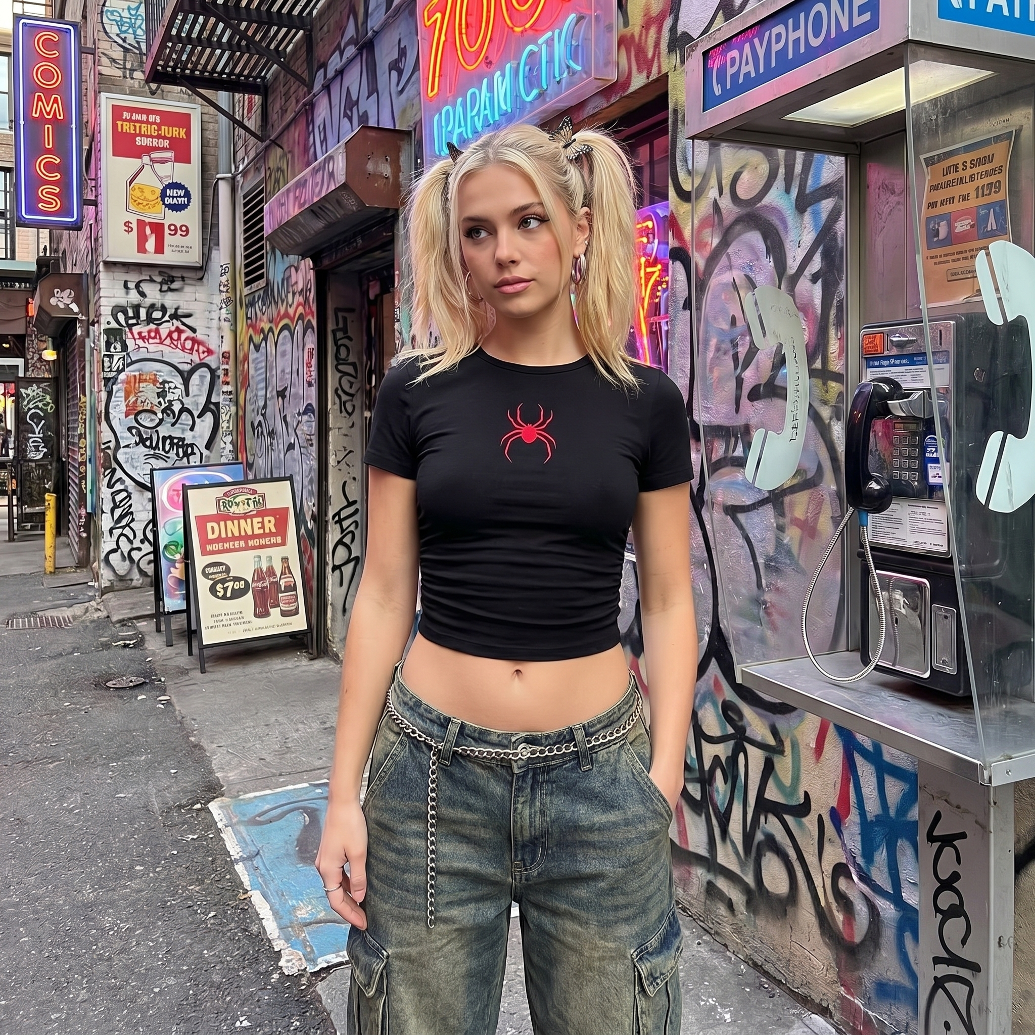 Spider Print Y2K Crop Top