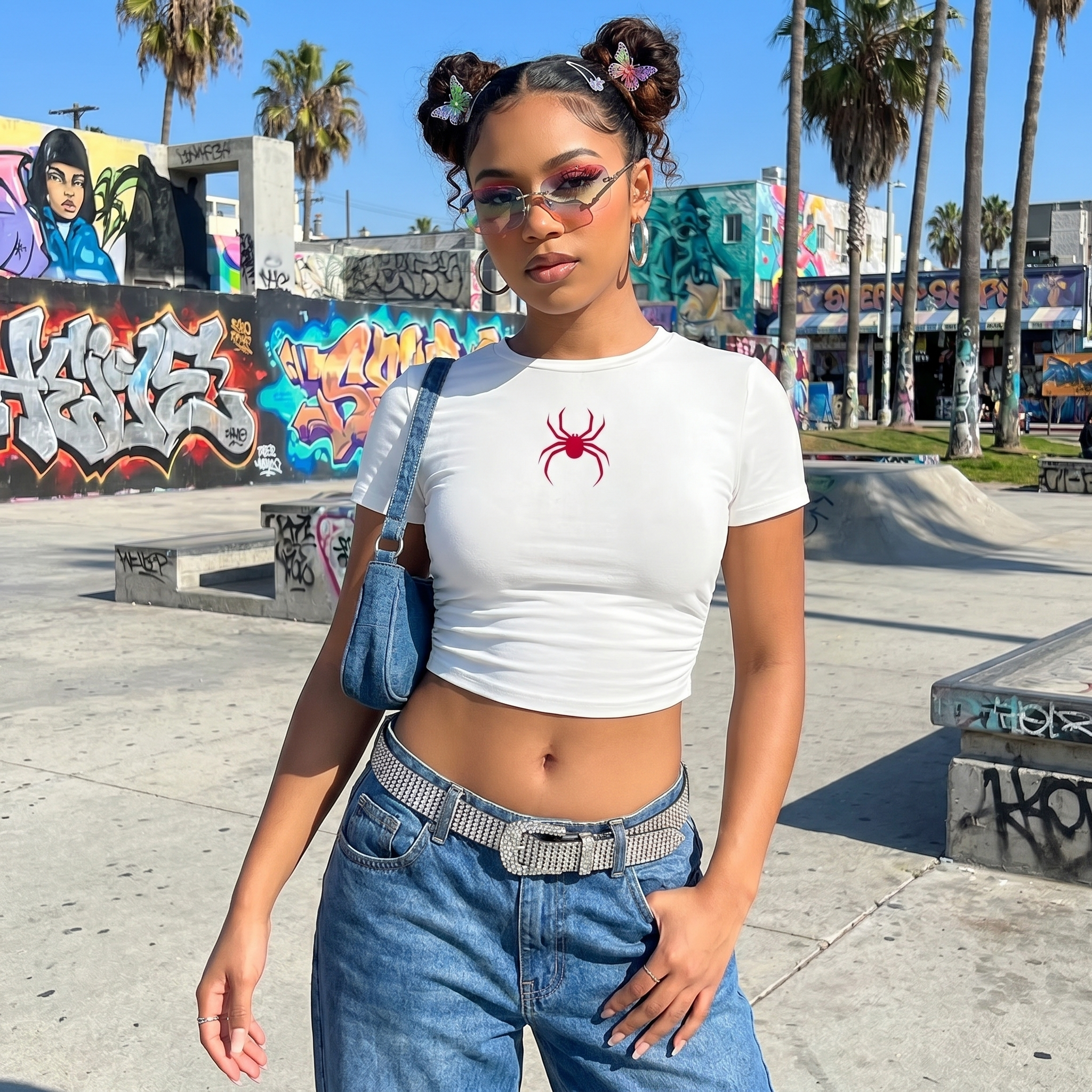 Spider Print Y2K Crop Top