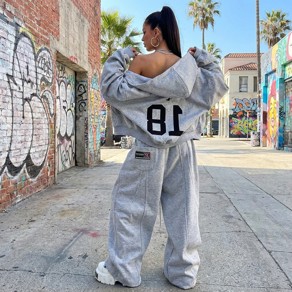 Gray Streetwear Tracksuit Y2K