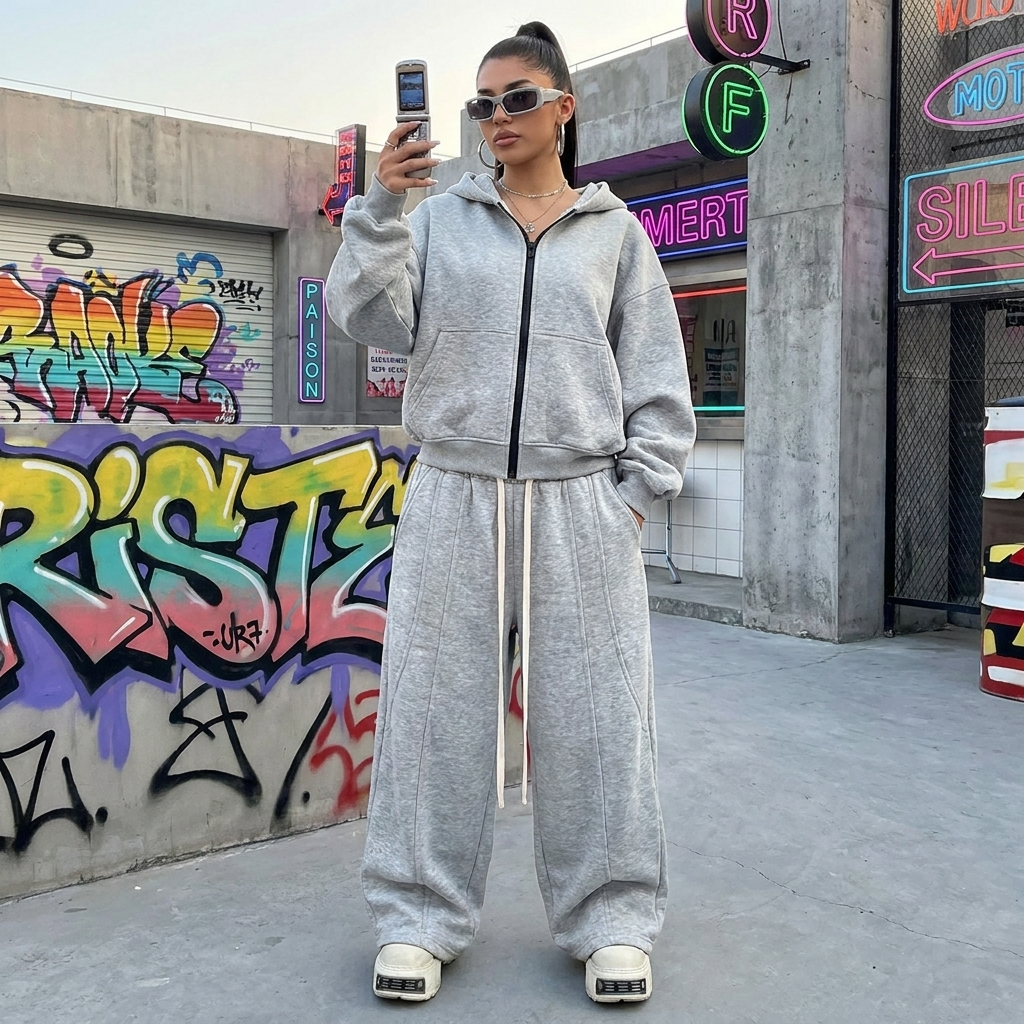Gray Streetwear Tracksuit Y2K