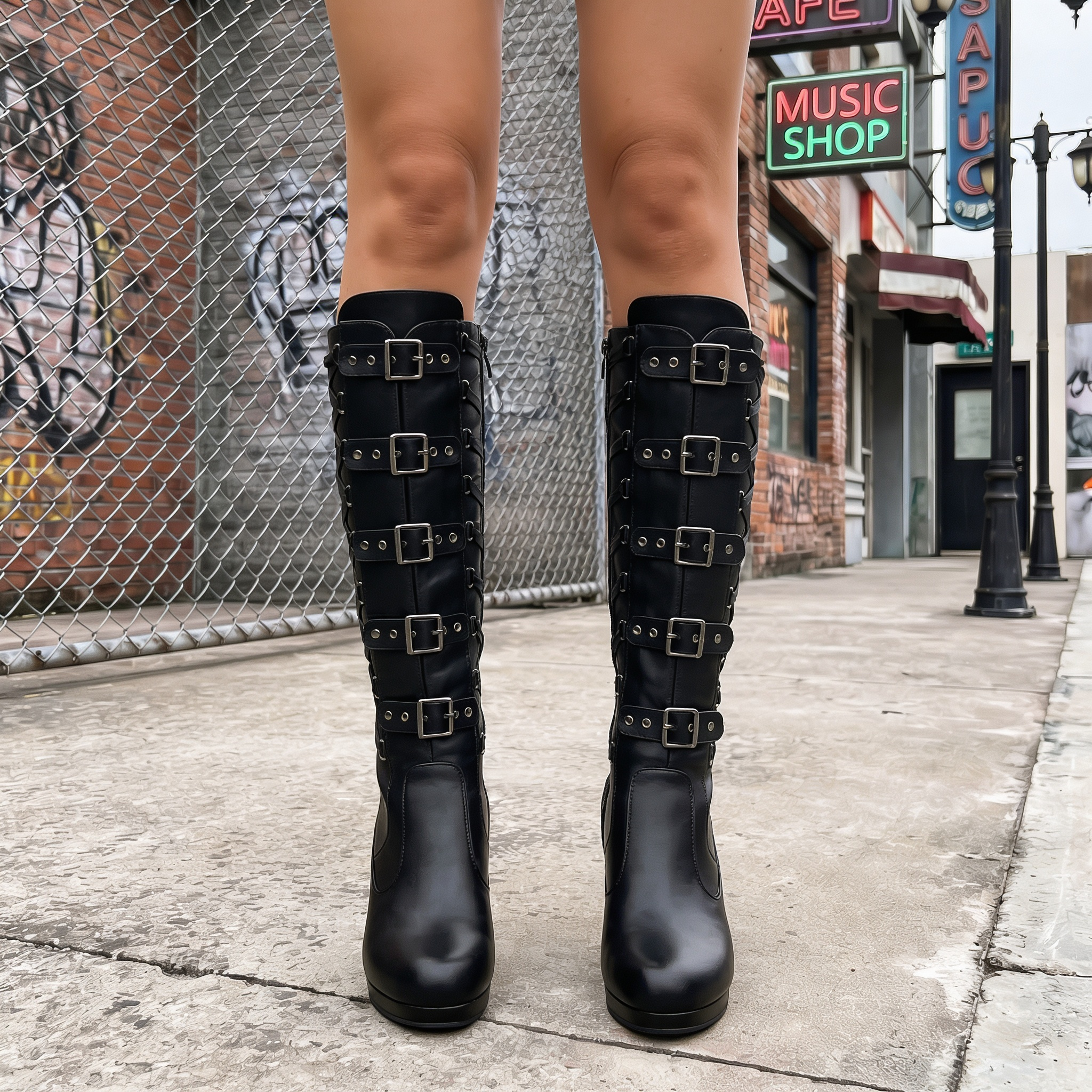 Multi-belt Buckle Y2K Boots