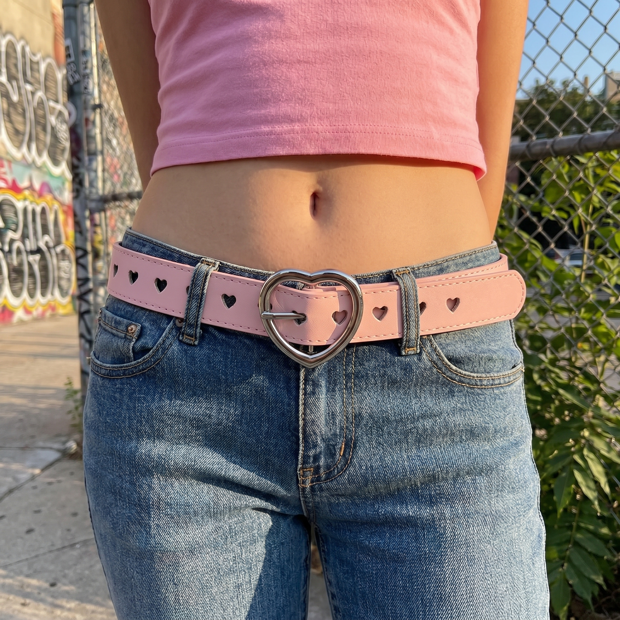 Heart Buckle Leather Y2K Belt