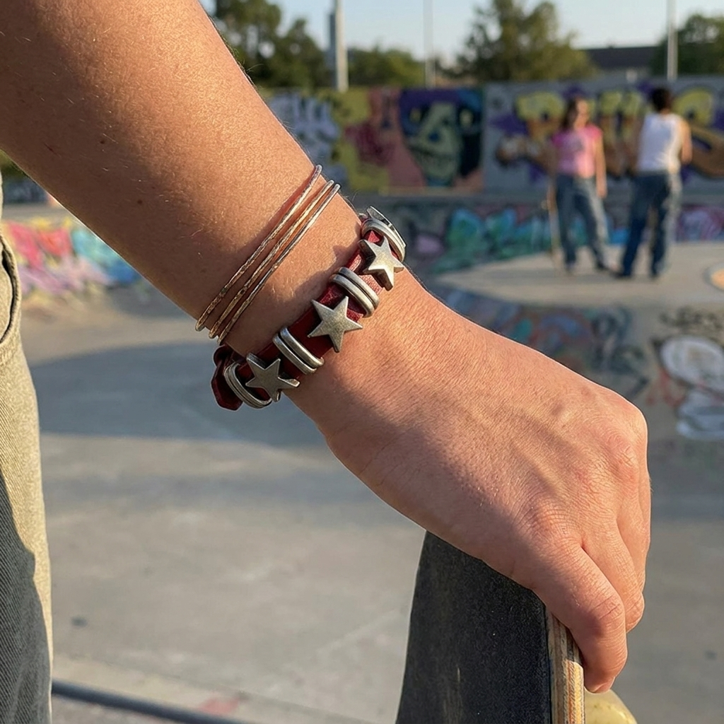 Y2K Star Leather Bracelet