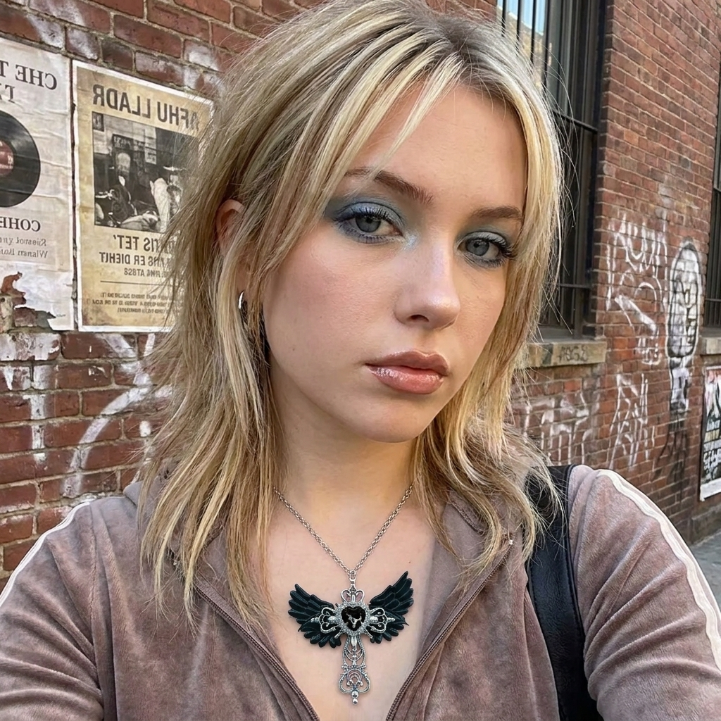 Y2K Wings and Cross Pendant Necklace