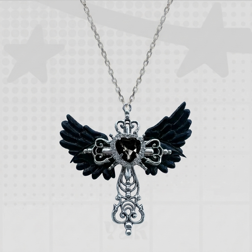 Y2K Wings and Cross Pendant Necklace