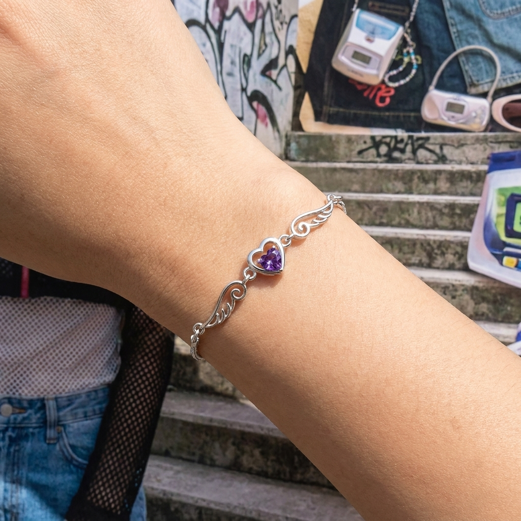Sterling Silver Angel Heart Bracelet