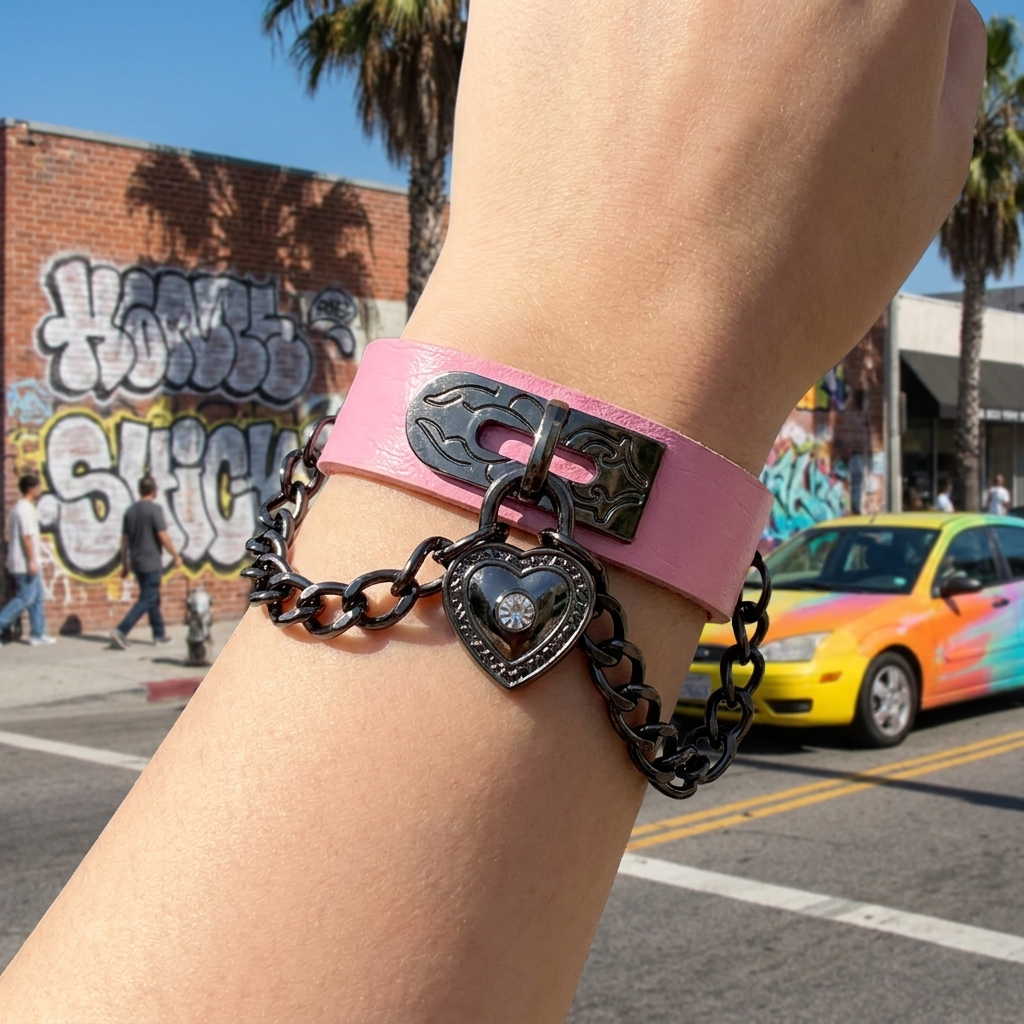 Leather Heart Lock Y2K Bracelet
