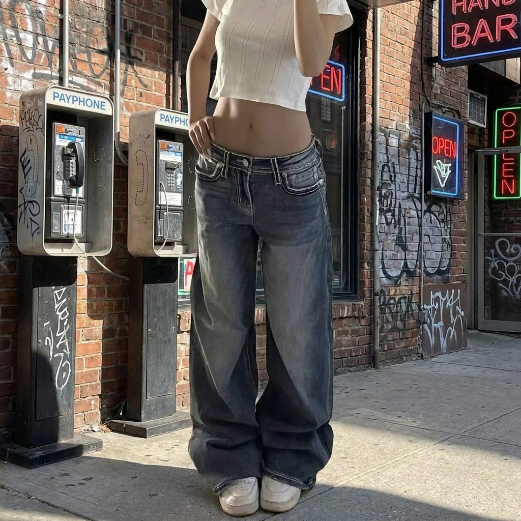 Blue Y2k Wash Baggy Jeans