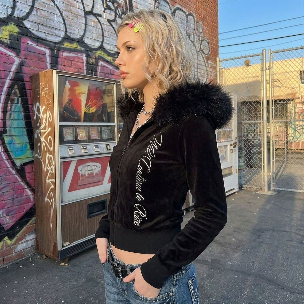 Faux Fur Y2K Zip-Up Hoodie