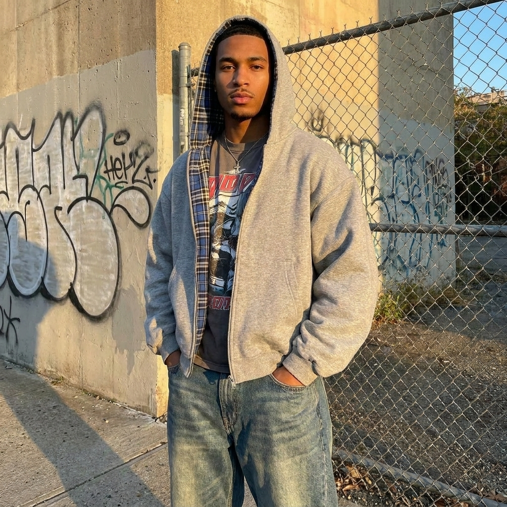 Double-Sided Plaid Y2K Hoodie