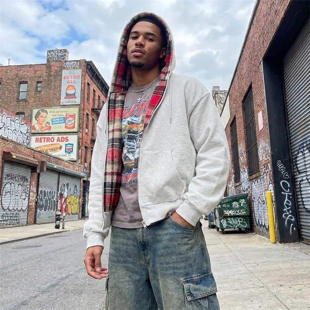 Double-Sided Plaid Y2K Hoodie
