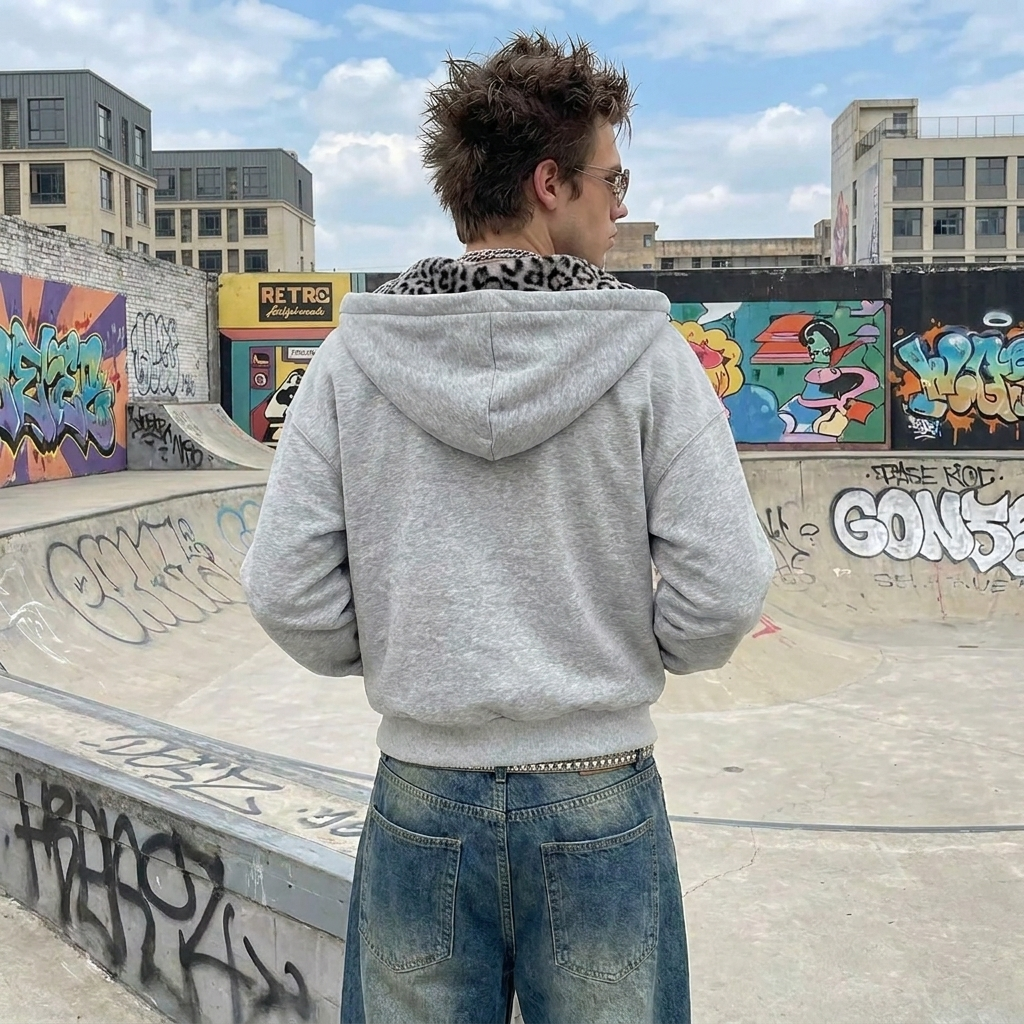 Leopard Lined Zip-Up Hoodie