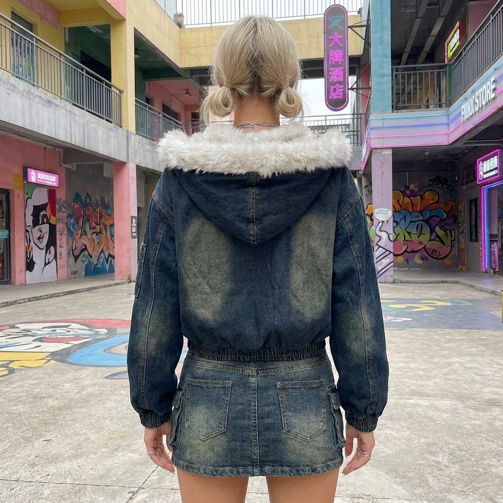 Y2K Fur Denim Jacket