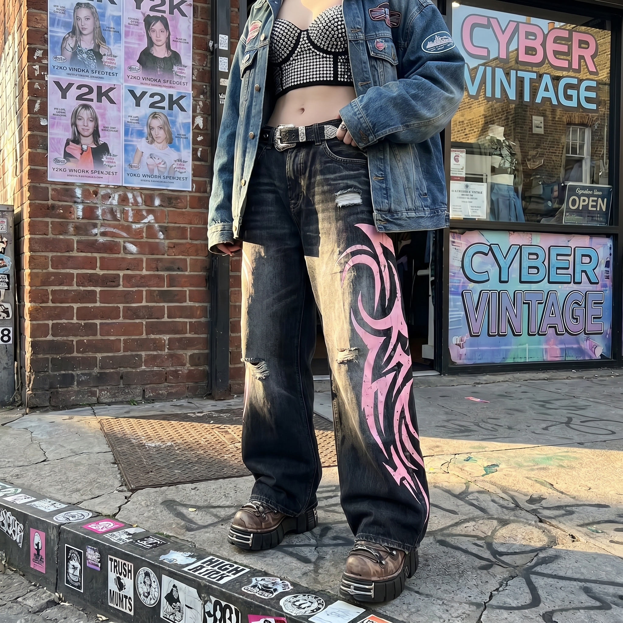 Pink Graphic Y2K Baggy Jeans