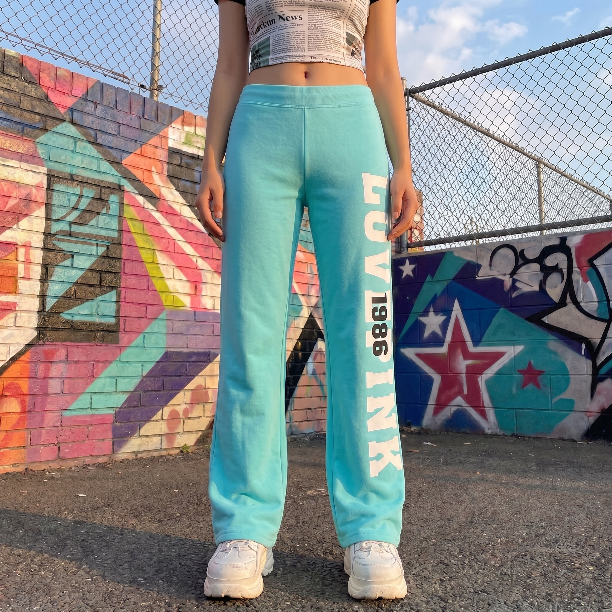 2000s Letter Print Casual Pants