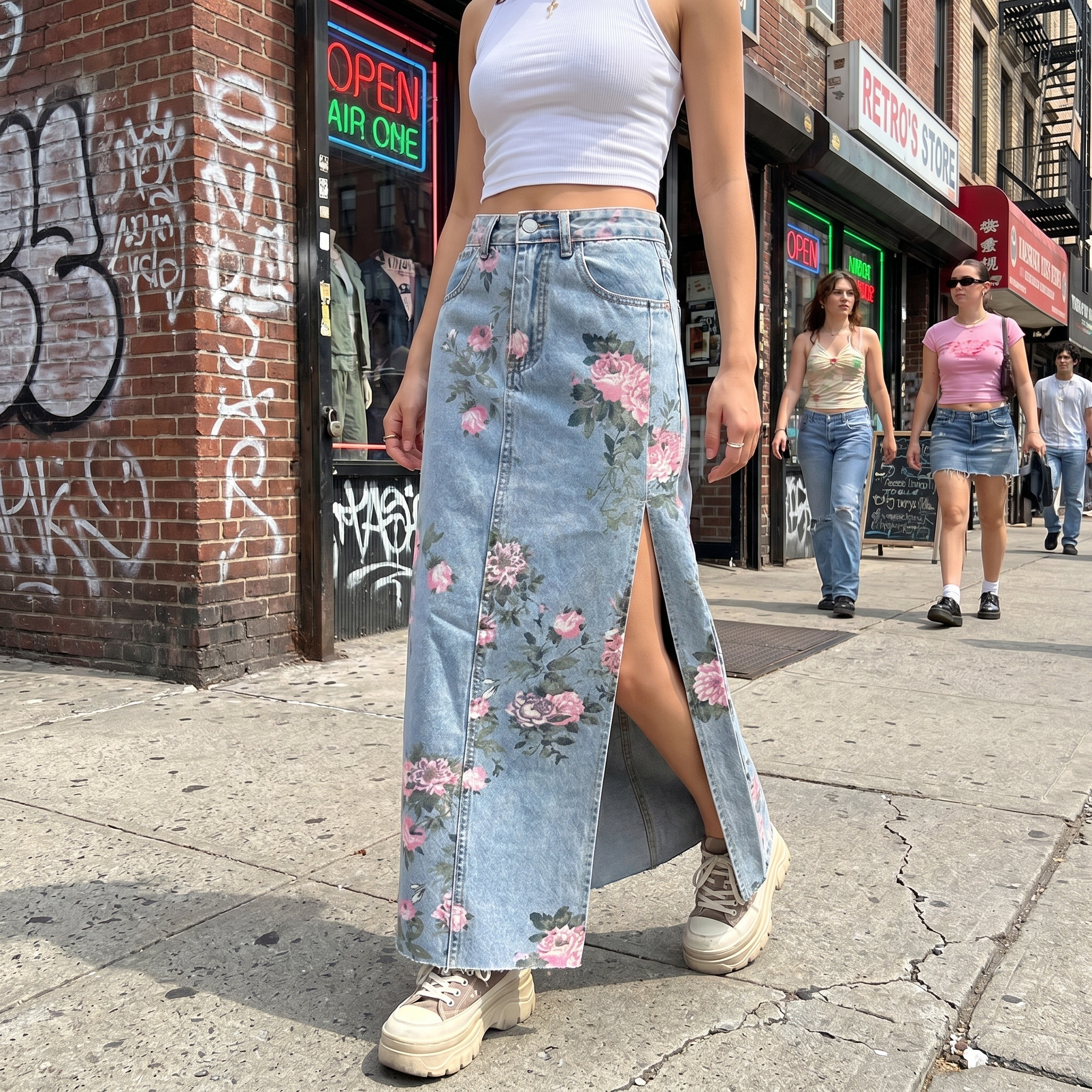 Floral Y2K Denim Skirt