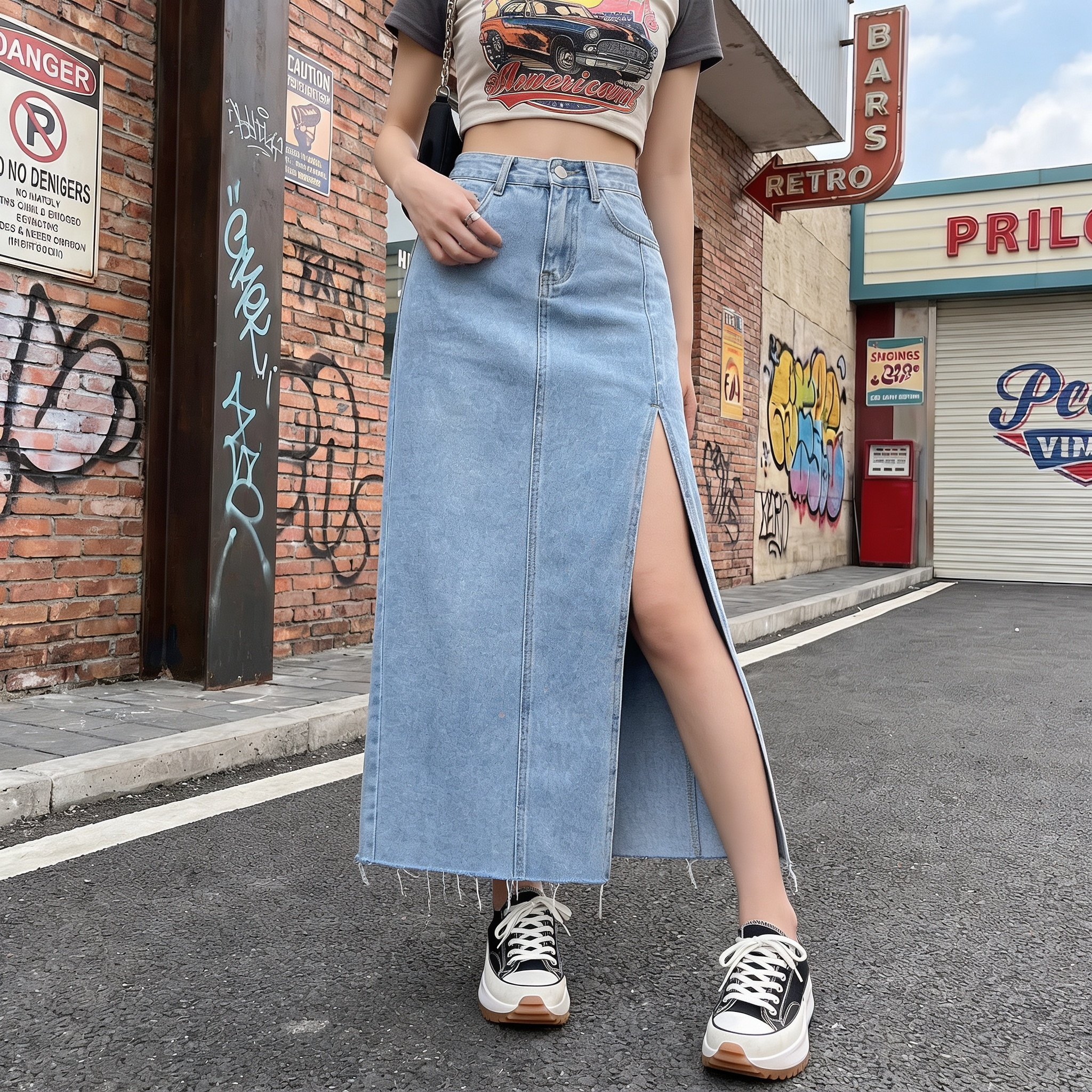 Denim Long Y2K Skirt