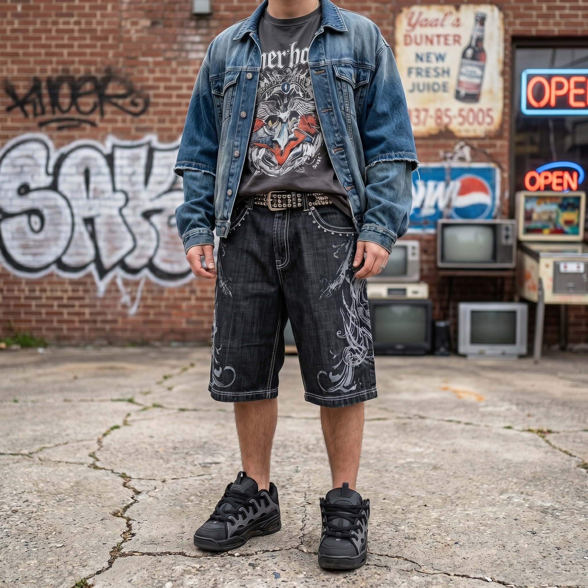 Y2K Cross Denim Jorts