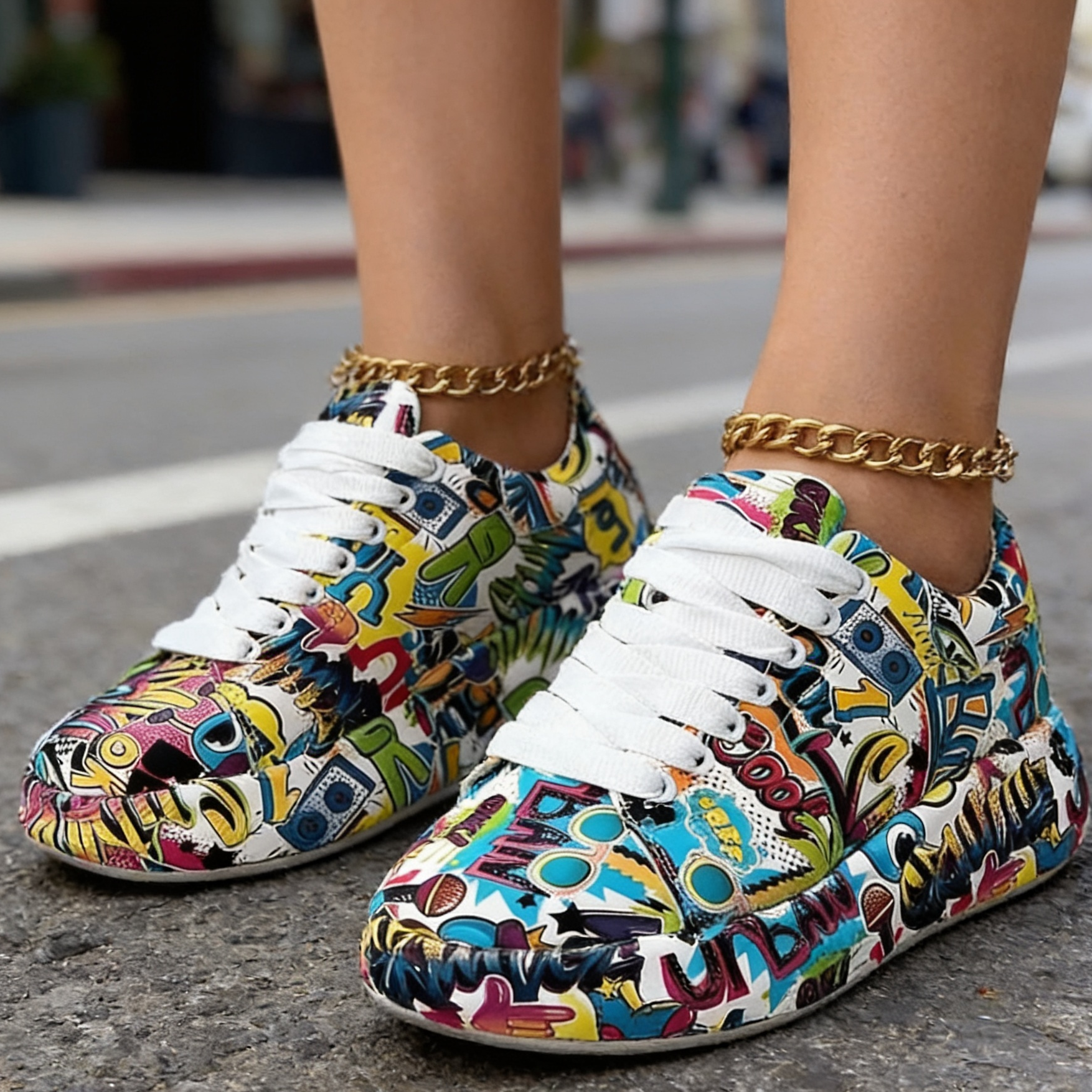 Y2K Printed Platform Sneakers