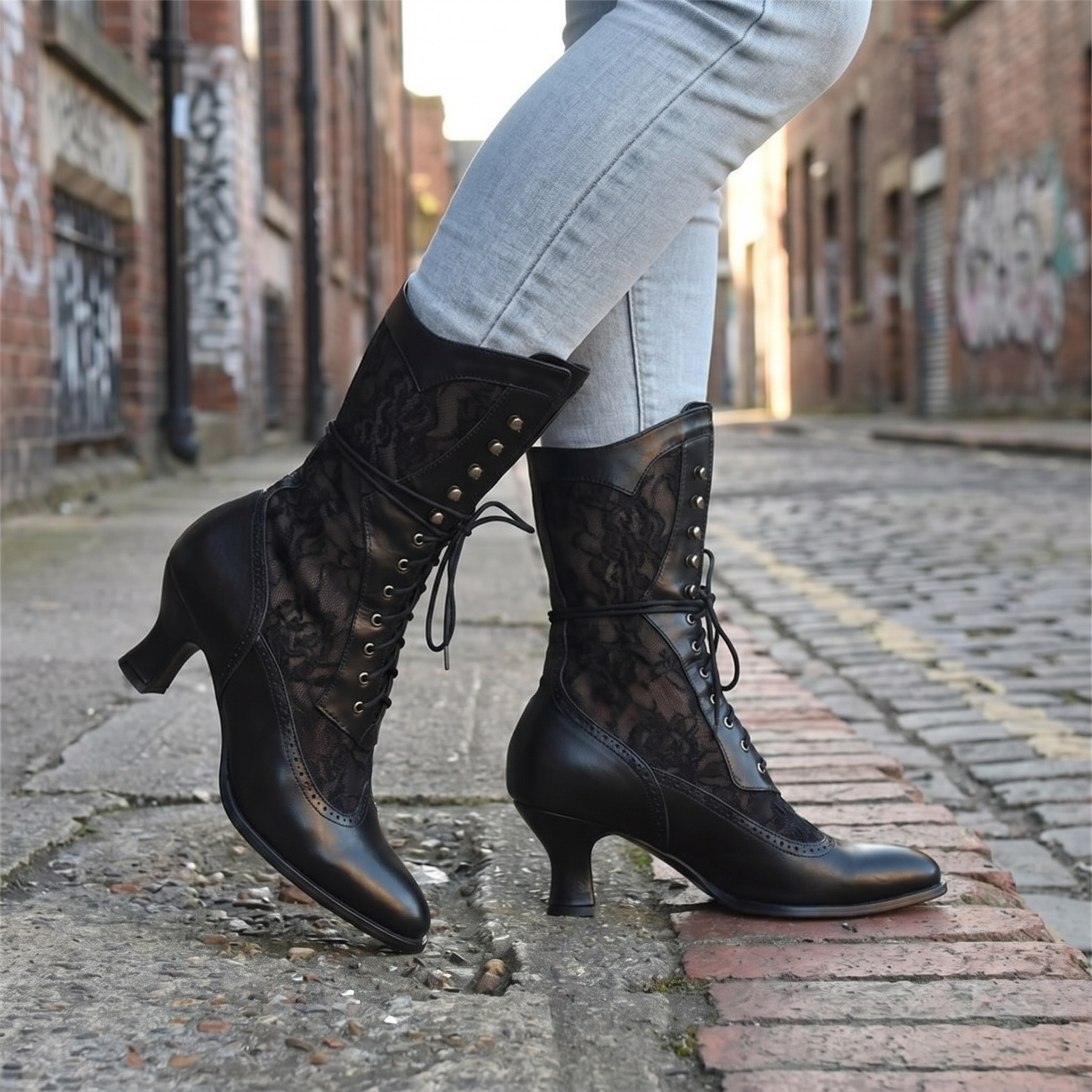 Y2K Lace-Up Heeled Boots