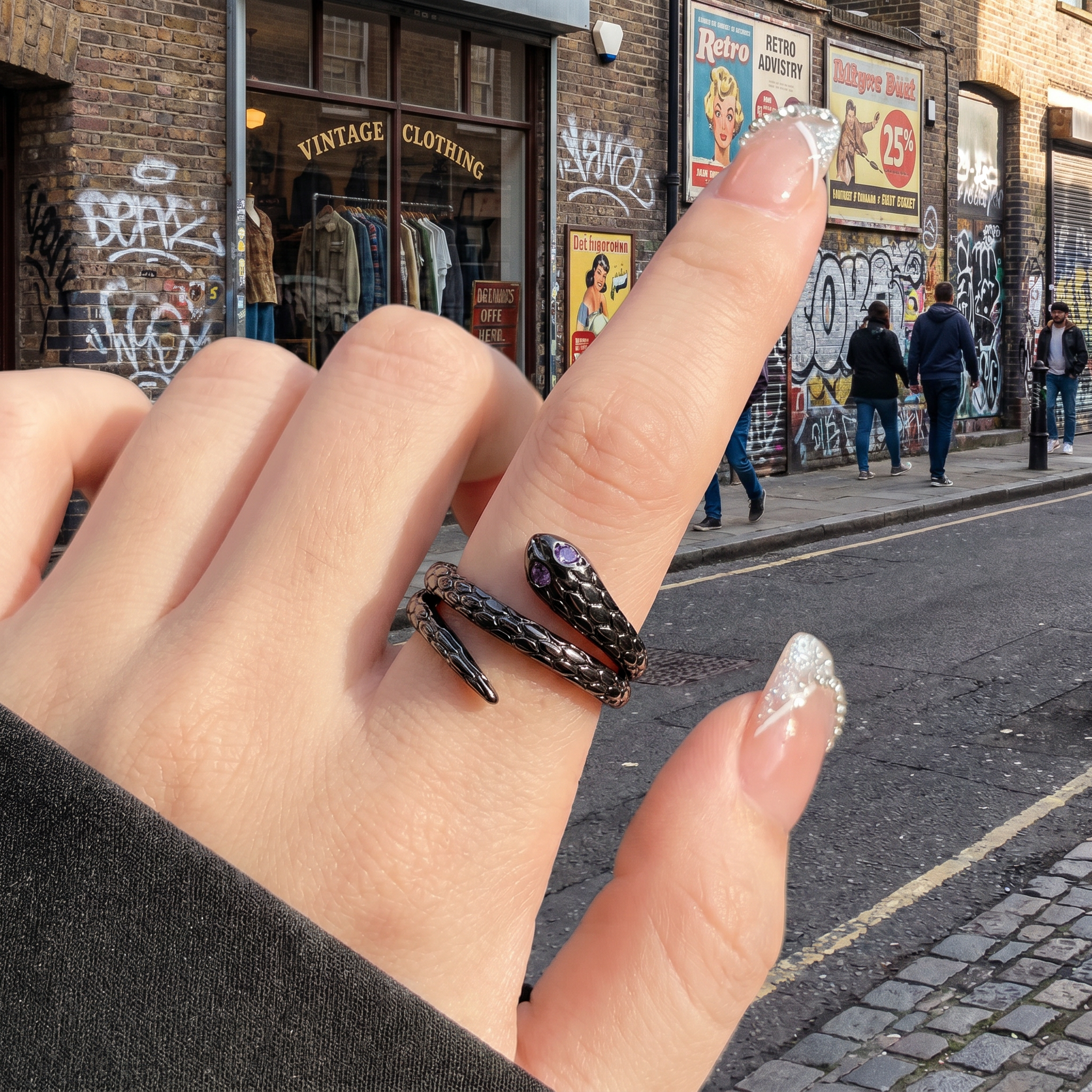 Y2K Black Snake Ring