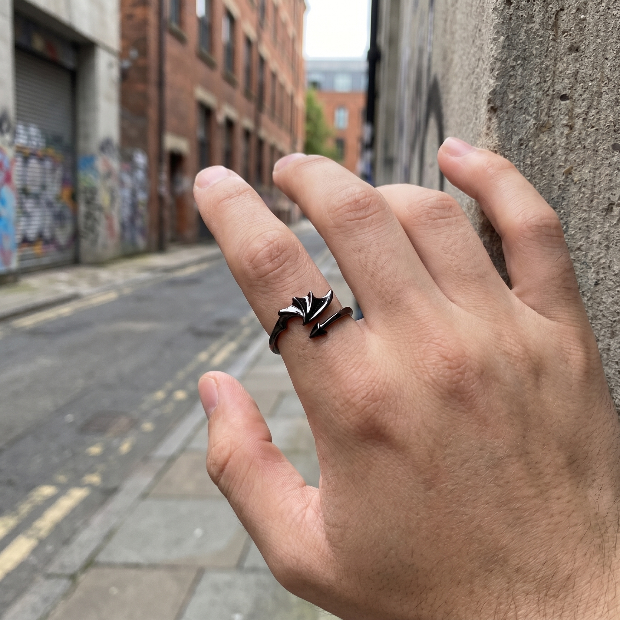 Y2K Silver Bat Wing Ring