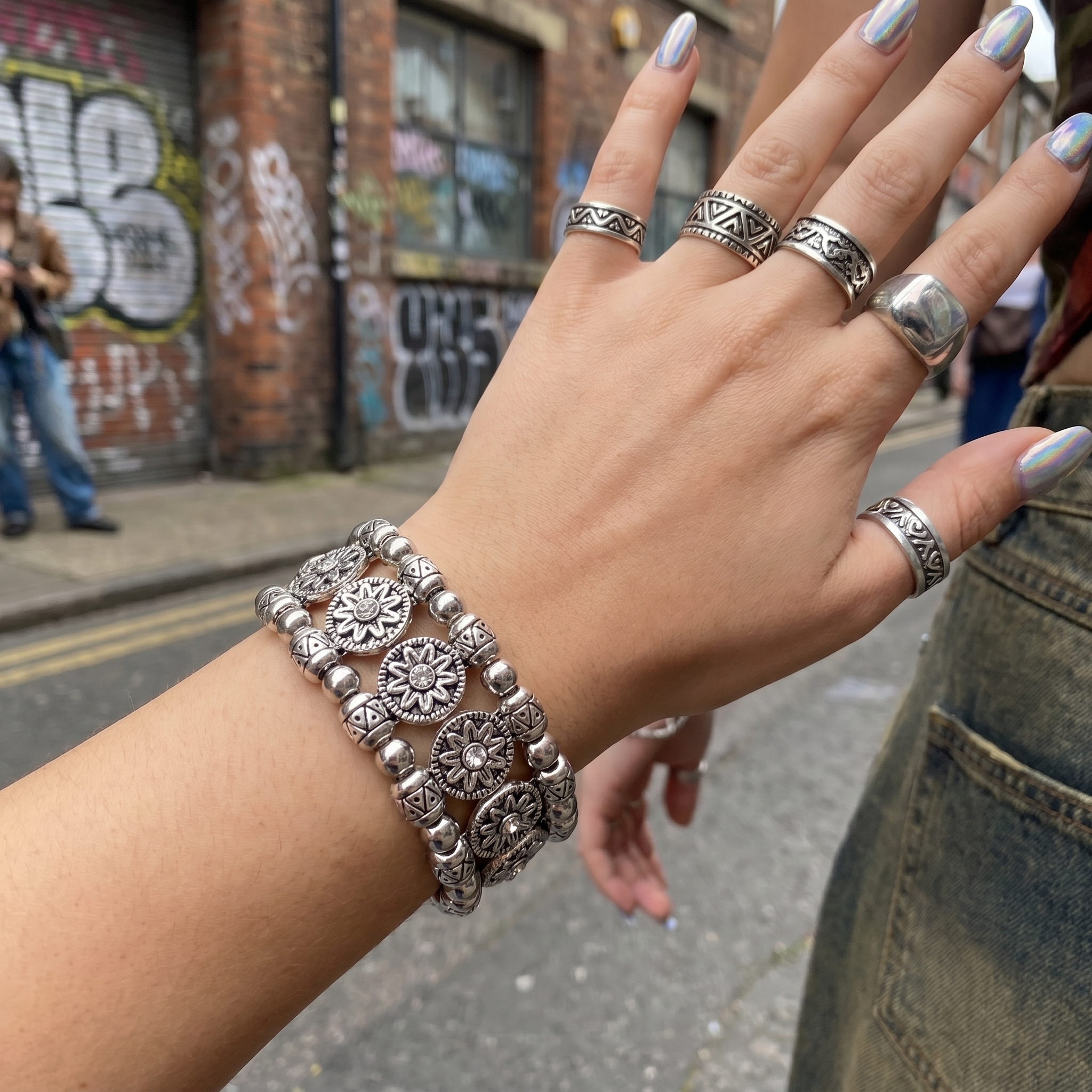 Y2K Silver Beaded Bracelet