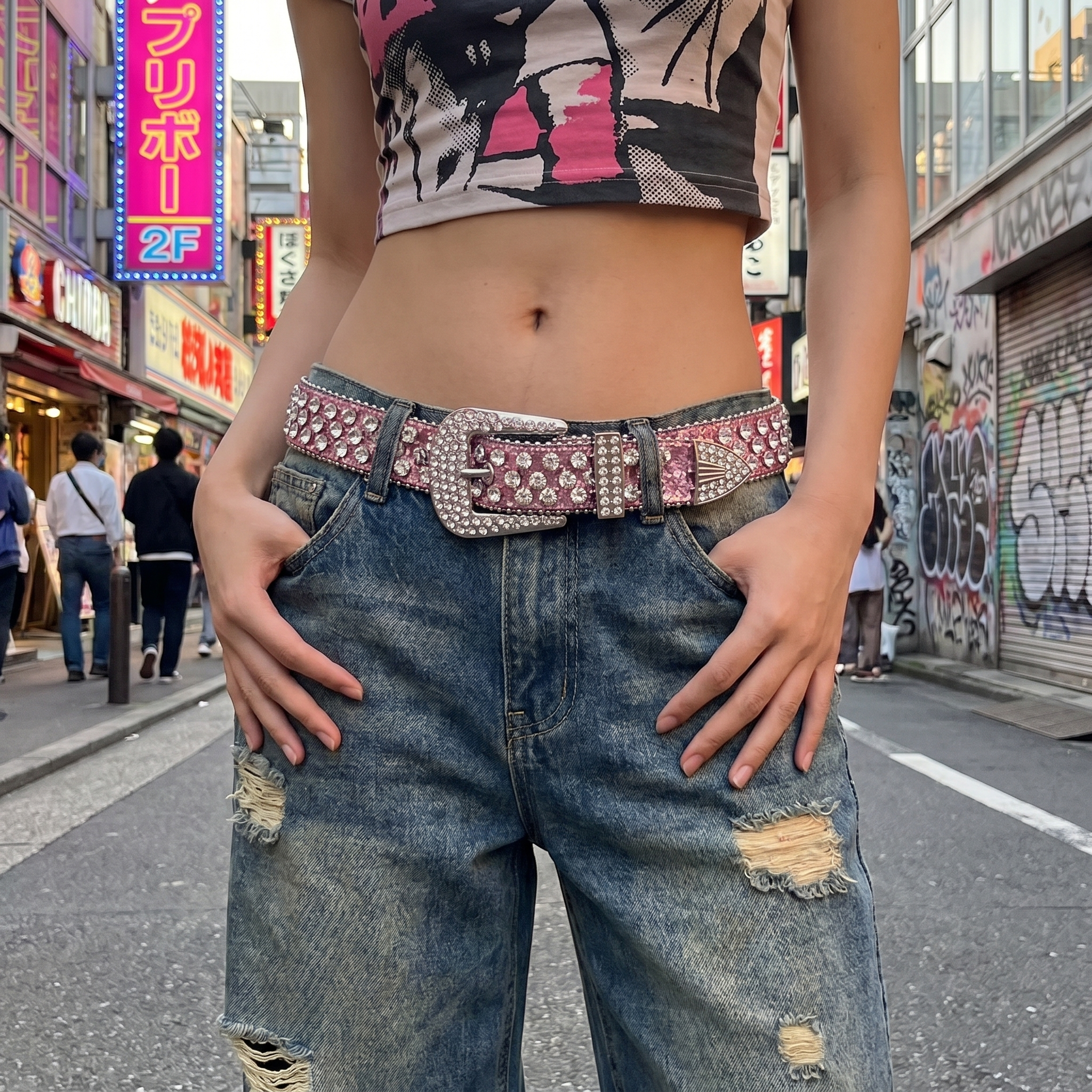 Y2K Rhinestone Skull Belt