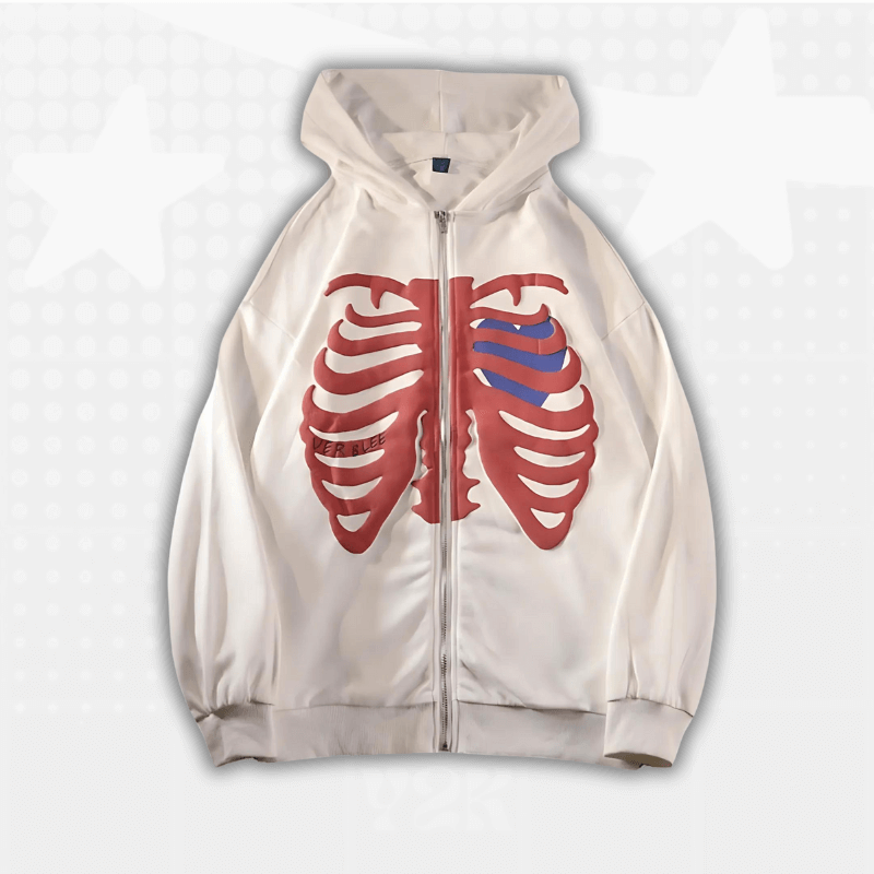 Skeleton Y2K Full Zip Hoodie