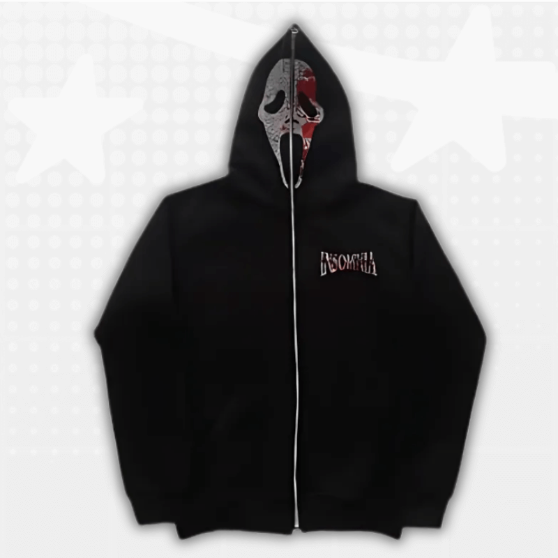 Skull Rhinestone Y2K Full Zip Hoodie