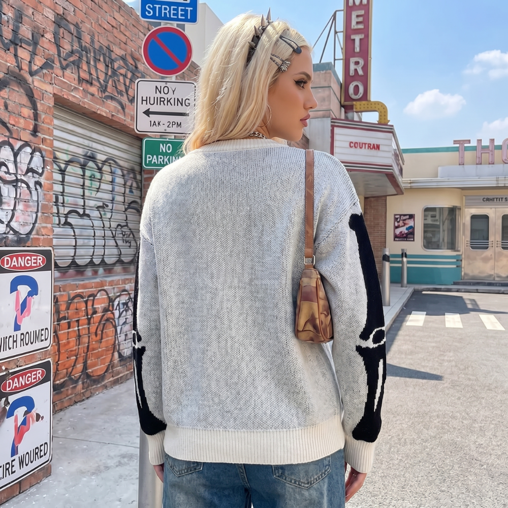 Oversized Y2K Skeleton Sweater
