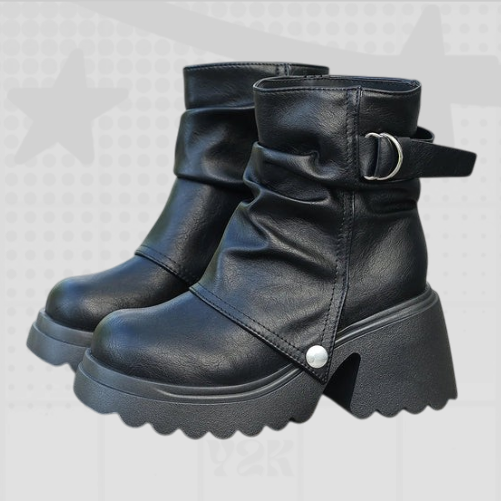 Y2K Platform Buckle Ankle Boots