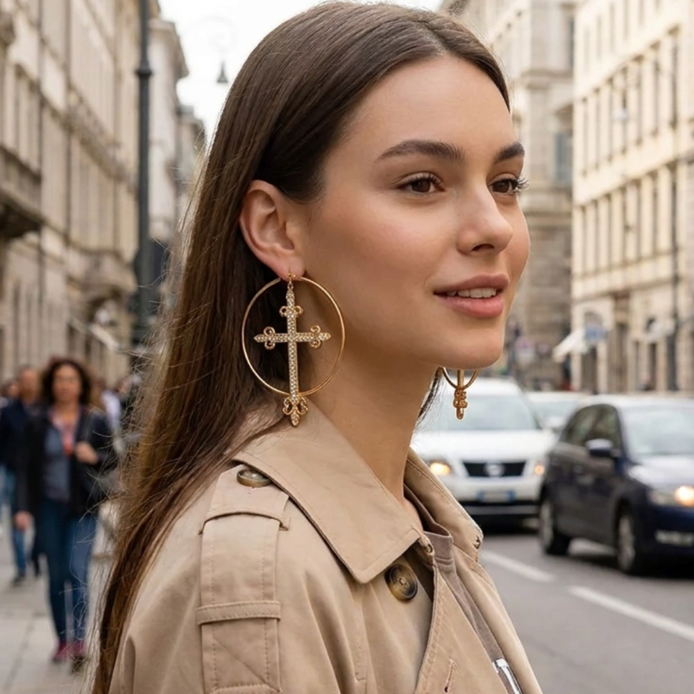 Cross Hoop Earrings
